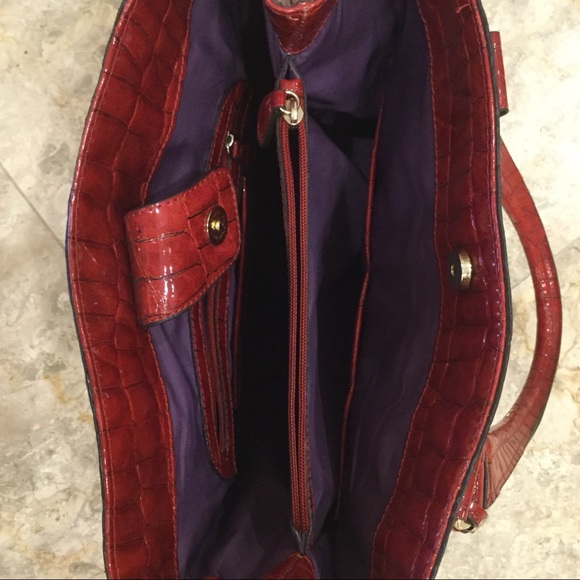 Liz Claiborne Tote Bag Red Moc Croc Tall with Shoulder Work Computer Bag Vegan - Picture 6 of 8